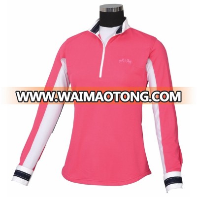 wholesale equestrian private label elegant half zip design Long Sleeve Show Shirt custom for Ladies